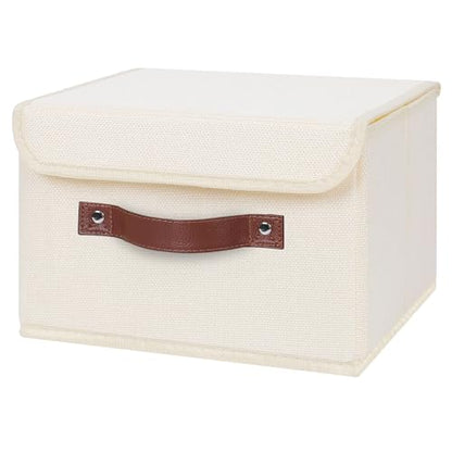 ANMINY Fabric Storage Box Bins with Lids, Beige, 10"x8"x7" - color: Beige, size: Small (Pack of 1)