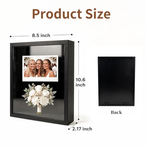 8.5x11 Magnetic Front-Open Shadow Box Frame with Real Glass, Memory Display Case for Dried Flowers, Keepsakes, Photos, Certificates, Wall or Tabletop Decor, Black