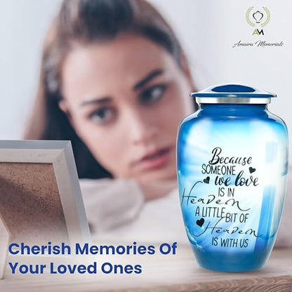 Urns for Human Ashes Adult, Large Cremation Urn for Men & Women, Handcrafted Metal Urn with Secure Lid for Funeral & Burial (Blue Cross - 220 Cubic Inches) - color: Blue Cross