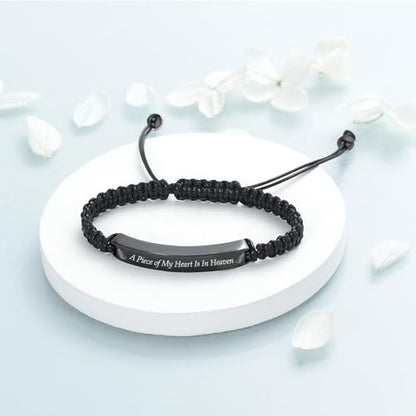 Imrsanl Cremation Jewelry Urn Bracelet for Ashes - Braided Adjustable Bracelet for Men Women - Manmade Urn Jewelry - color: Black-A Piece of My Heart Is In Heaven