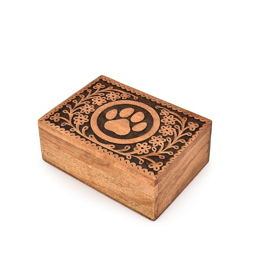 Decorative Urn Acacia Wood Paw Print Pet Cremation Urn for Dog Cat Ashes Pet Keepsake, Burial Urn Wooden Box for Ashes (7" X 5" X 2.5")