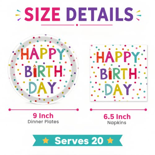 40 Pcs Birthday Plates and Napkins Set, Large 9 Inch Party Plates - color: Birthday