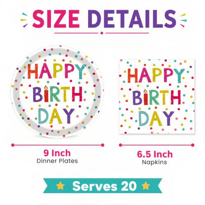 40 Pcs Birthday Plates and Napkins Set, Large 9 Inch Party Plates - color: Birthday