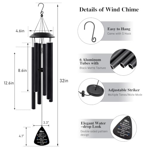 Sympathy Gifts for Loss of Mom, 32" Memorial Wind Chimes for Loss of Mother | Windchimes for Outside, Condolence Bereavement Gifts in Memory of Mom (Black) - size: 32"Mom Memorial