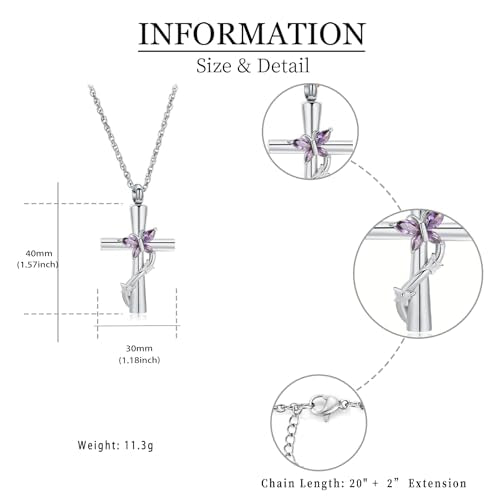 shajwo Butterfly Cross Urn Necklaces for Ashes for Women Men - color: Silver-Purple