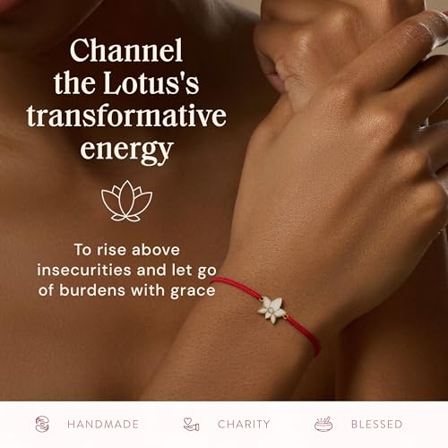KARMA AND LUCK Adjustable Red String Bracelet for Women | Polished for Versatile, Everyday Elegance - style: Lotus