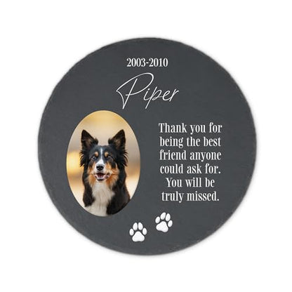 Weddingstar Custom Photo Printed 9 ⅞" Round Black Slate Garden Stone - Paw Print Title - color: Paw Print Title