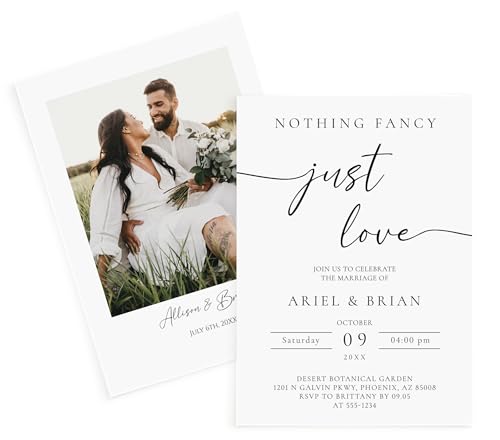 All Ewired Up Wedding Invitations and Envelopes, Nothing Fancy, Just Love, Photo Personalized Large 5X7, Minimalist, Elopement Reception Invite, Modern Reception
