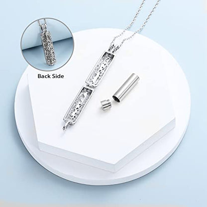 shajwo Cylinder Cremation Jewelry Tree of Life Urn Ashes Necklace for Women Men Vial Cremation Ash Pendant Loved One Memorial Jewelry - color: Silver