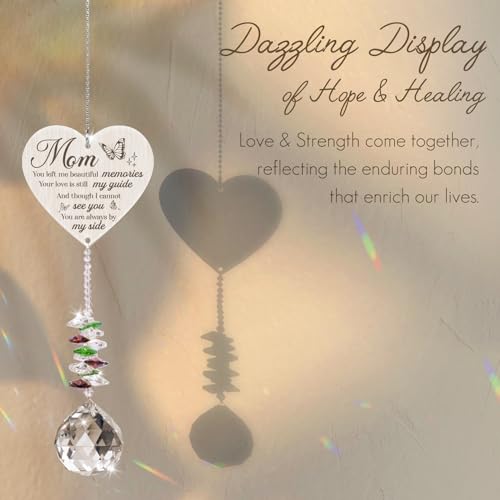 Mom in Heaven Memorial Crystal Suncatcher,Memorial Gifts for Loss of Mom,Loss of a Mother Sympathy Gifts,Hanging Crystals Ornament for Window Rainbow Maker Prisms Home Decor Gift - style: Mom