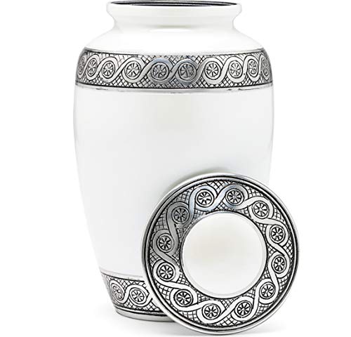 Eternal Harmony Cremation Urns for Human Ashes - Large Adult Size for Men & Women | Decorative Funeral Urns with Handcrafted Designs | Honor and Remember Your Loved Ones | Holds Up to 210 Cubic Inches - color: Pearl
