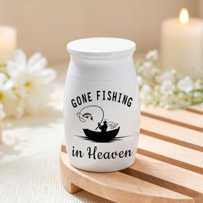 SOITIS 2.7" Aluminum Mini Urn for Ashes Small Urns for Human Ashes Keepsake - color: White Fishing