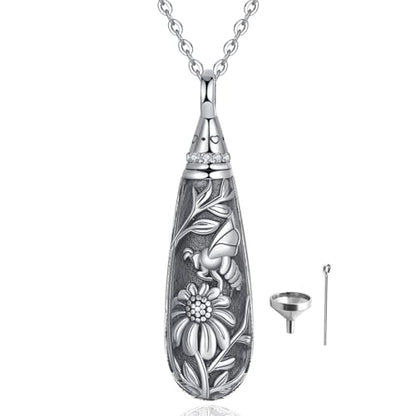 Sterling Silver Tree of Life Flower Celtic Cremation Ashes Urn Pendant Necklace for Women - color: Tear *Bee