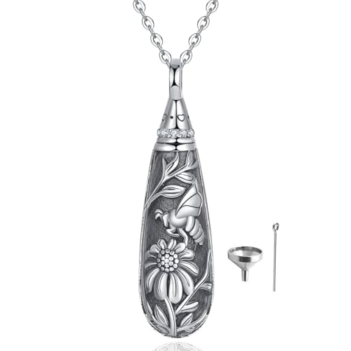 Sterling Silver Tree of Life Flower Celtic Cremation Ashes Urn Pendant Necklace for Women - color: Tear *Bee