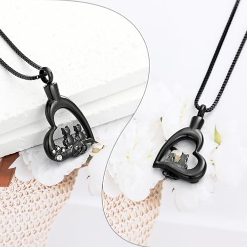 XSMZB Heart Paw Pet Cremation Jewelry for Ashes Cute Cat Memorial Urn Necklace for Women Men Pendant Ashes Holder Keepsake Jewelry - color: Black