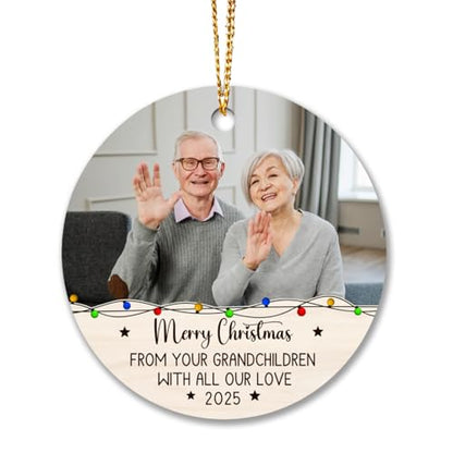 Personalized Grandparents Photo Christmas Ornament - Custom Picture Grandpa and Grandma Xmas Ornaments from Grandchildren - color: Merry Christmas Grandparents Ornament