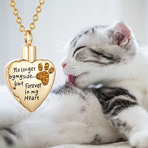 Fashion Pet Cremation Jewelry Stainess Steel Heart Keepsake Ashes Necklace Dog Cat Paw Memorial Urn Pendant - color: Gold-Yellow