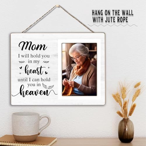 Memorial Picture Frame, Sympathy Gifts for Loss of Mom, in My Heart, in Loving Memory Wooden Photo Frame, Bereavement Remembrance Funeral Passed AWay Condolence Gifts (White-Mom, 4 x 6 Photo) - color: White-Mom