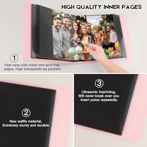 Aevdor 8x10 Photo Album, 168 Photos, Leather Cover, Pink | Large Capacity, Side-Loading Clear Pockets, Vertical 8x10 Layout, Black Inner Pages, Wedding, Travel, Baby & Family Memories - color: Pink