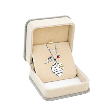 PREKIAR Heart Cremation Urn Necklace for Ashes Angel Wing Jewelry Memorial Pendant and 12 PCS Birthstones No Longer by My Side But Forever in My Heart - color: Grandpa