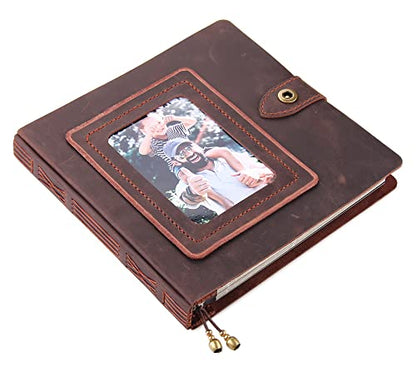 Leather photo Album Self Adhesive Pages, Handamde Leather Scrapbook Photo Album, Wedding Family Album, Holds 3x5, 4x6, 5x7, 6x8 Photos - Coffee - color: Coffee, size: 9.6x9.6x1.3