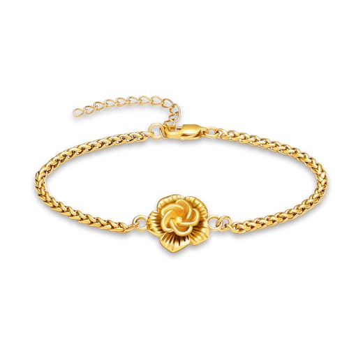 Rose Flower Urn Bracelet for Ashes for Women Cremation Urn Jewelry for Ashes Adjustable Memorial Keepsake Rose Bracelet Urn Bangle Ashes Holder Keepsake Pendant Locket Bracelet - color: Gold Chain