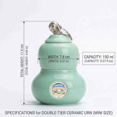 Pet Urn for Ashes, Two Layer Small Ceramic Memorial Urn for Dog Cat, Rainbow Bridge Keepsake Cremation Urn, Pet Loss Remembrance Gift (Rainbow Bridge) - color: Rainbow Bridge