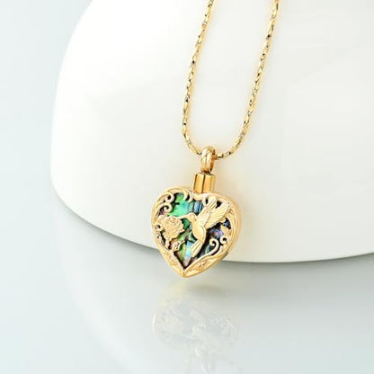 Imrsanl Hummingbird Cremation Jewelry Heart Urn Necklace for Ashes for Women Men Memorial Keepsake Ash Pendants of Loved Ones - color: Gold