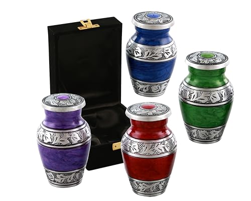 Metallic Small Urns with Engraving Design- Cremation Urn for Men & Women - Set of 4 Mini Urns - Keepsake Urn for Human Ashes- (Design- 4)