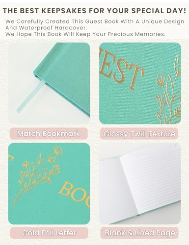 Wedding Guest Book, Polaroid Photo Guestbook for Baby Shower, 9x7.5" | Table Sign Included, Gold Stamping, Twill-Textured Hardcover, Perfect For Bridal Party & Baby Shower, Blue - color: Flower-teal