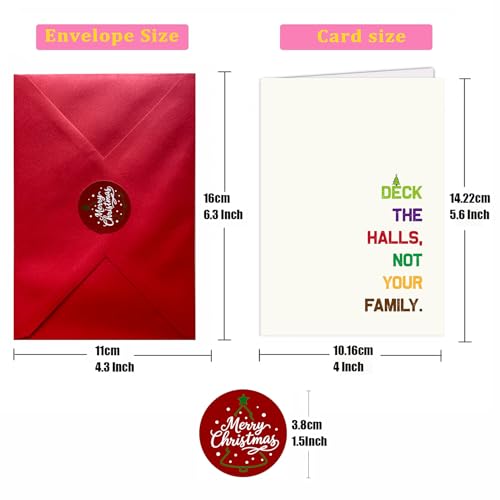 Hqulpr 25 Pack 350GSM | 8 Different Minimalist Designs | 4x5.6 Inch Christmas Cards with Envelopes, Funny Christmas Cards for Husband & Dad & Sister & Brother & Mom & Son & Daughter - color: S2- Merry Christmas