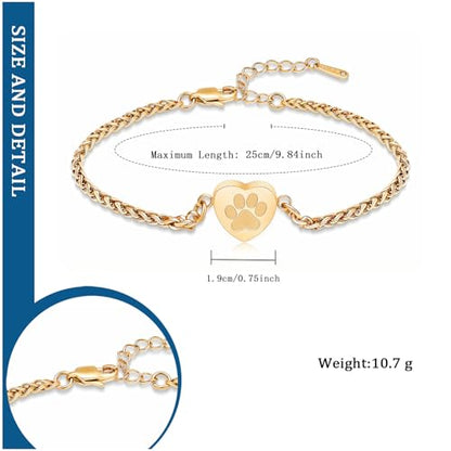 constantlife Heart Cremation Urn Bracelet for Ashes - Stainless Steel Paw Print Pendant Keepsake Jewelry Adjustable Braided Wristband Bangle Pet Dog Cat Memorial Gift for Women - color: Style 2-Golden