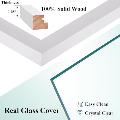 RPJC 11x14 Solid Wood Picture Frame Real Glass Cover White - color: White, size: 11x14 mat 8x10