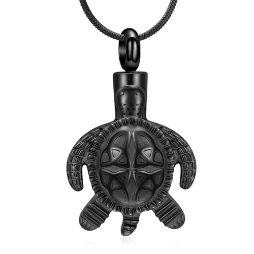 Sea Turtle Urn Necklace for Ashes Celtic Knot Cremation Jewelry for Women Men Stainless Steel Memorial Necklaces Ash Holder for Human Pets Keepsake Jewelry for Loved Ones with Fill Tool - color: Black