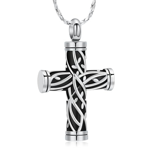 Imrsanl Cremation Jewelry for Ashes Cross Memorial Urn Necklace Pendant Keepsake Religious Cross Ashes Jewelry - color: Tree-Silver