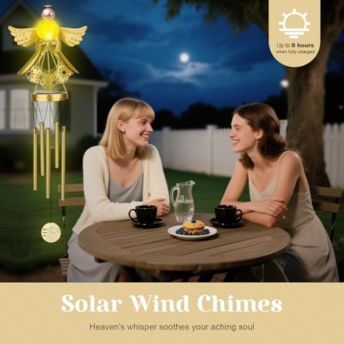 JYPS Angel Solar Wind Chimes, 40-Inch Large Waterproof Windchimes for Outside with Glowing Crackle Glass Ball, Garden Patio Yard Decor Mother's Day Birthday Unique Gifts for Women Mom Grandma Wife