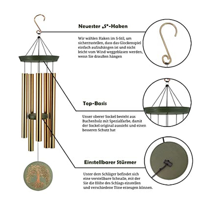 Astarin's Tree of Life Wind Chimes 36in Outdoor Garden Gift for Mom Grandma | 36in tree of life outdoor wind chimes, made from FSC-Certified wood, soft melodic sound, S-hook, patio garden mom gift - color: Gold