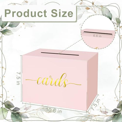 Mulbozy Pink Wedding Card Box, Pink Gift Cards Box Holder with Gold Foil - color: Pink(Gold)