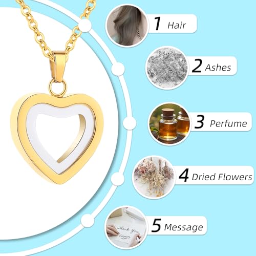 Glass Heart Cremation Urn Necklace for Ashes Stainless Steel Memorial Ash Pendant Keepsake Jewelry Cremation Jewelry for Women - color: Gold