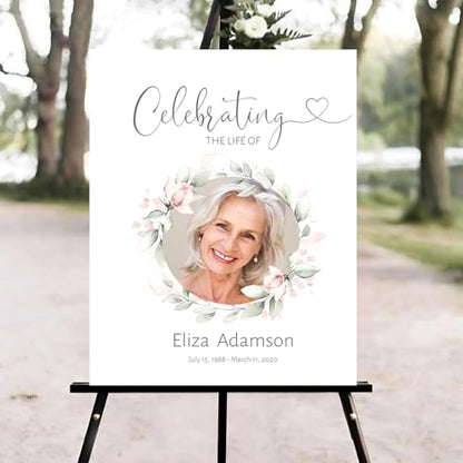 Dusty Pink Funeral Welcome Sign, Celebration of Life Welcome Sign, Memorial Sign, in Loving Memory Sign, Celebration of Life Funeral Sign, Celebration of Life Sign, Memorial Sign with Photo #W1 - color: Version #2