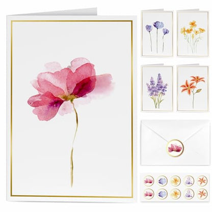 Blank Cards, 30 Blank Greet Cards, Gold Foil Blank Note with Envelopes | Perfect Stationary Set For All Occasions, 5 Assorted Floral Designs