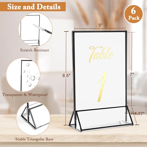 6 Pack 5x7 Inch Clear Acrylic Sign Holders, Double-Sided Black Display Stand Picture Frames for Table Numbers, Menus, Flyers, Weddings, and Offices - color: Black, size: 5" x 7"- 6 Pack