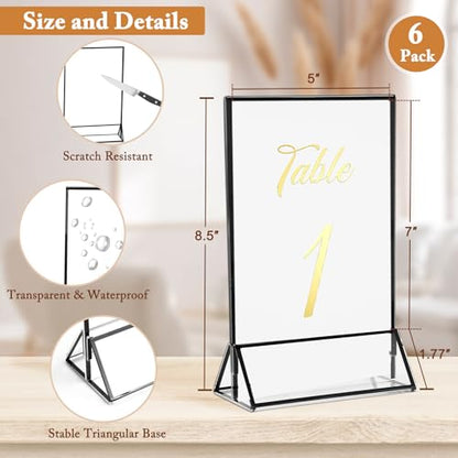 6 Pack 5x7 Inch Clear Acrylic Sign Holders, Double-Sided Black Display Stand Picture Frames for Table Numbers, Menus, Flyers, Weddings, and Offices - color: Black, size: 5" x 7"- 6 Pack