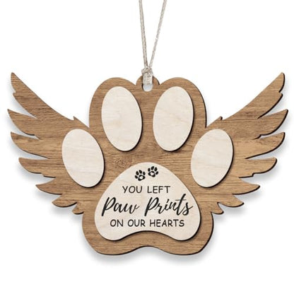 Angel Wings Paw Print Christmas Ornament – Pet Memorial Ornament for Dogs, Sympathy Gift for Bereaved Pet Owners, Remembrance Keepsake for Dog Lovers, Wooden Xmas Ornament - style: Paw Wings Brown