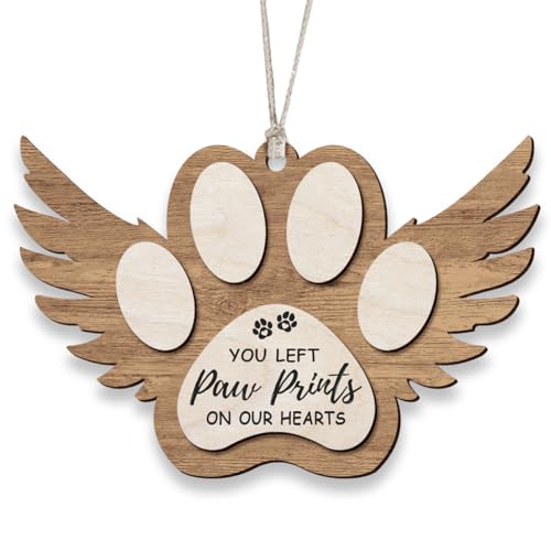 Angel Wings Paw Print Christmas Ornament – Pet Memorial Ornament for Dogs, Sympathy Gift for Bereaved Pet Owners, Remembrance Keepsake for Dog Lovers, Wooden Xmas Ornament - style: Paw Wings Brown