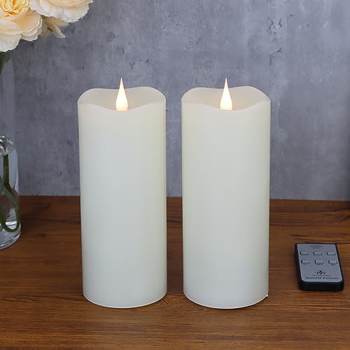 TECHLONG Flameless Candles with Remote Timer, 3D Moving Flickering Flame Battery Operated Candles Lasting 1000+ Hours, 3" x 7" Ivory Real Wax Electric LED Pillar Candles, Set of 2 - color: Style A, size: 3" x 7"-2 Pack