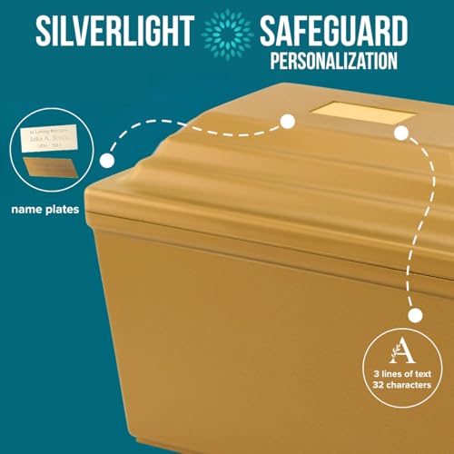 Custom Silverlight Engraved Safeguard Urn Vault for Ground Burial - Gold, Holds One Urn - color: Gold