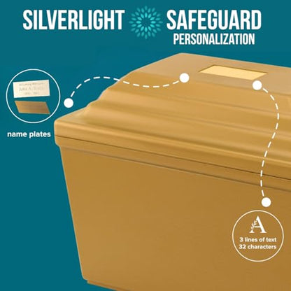 Custom Silverlight Engraved Safeguard Urn Vault for Ground Burial - Gold, Holds One Urn - color: Gold