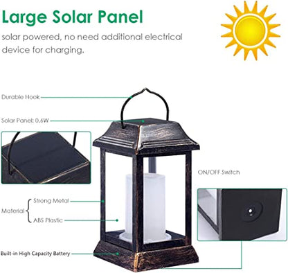 TomCare Flickering Flame Solar Lights Outdoor Metal Hanging Lantern, 2 Pack - size: 2 Pack, style: Elegant-Bronze