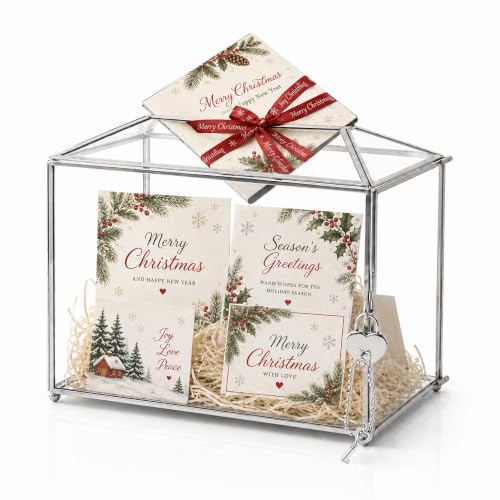 Wedding Glass Card Box with Slot and Lock, 10.2 x 6 x 8 Inch, Small Silver Geometric Cards Holder for Birthdays Party Reception, Wishing Well - Slot Length 6.3'' (Glass Box Only) - color: E-Small Silver Card Box 10.2''